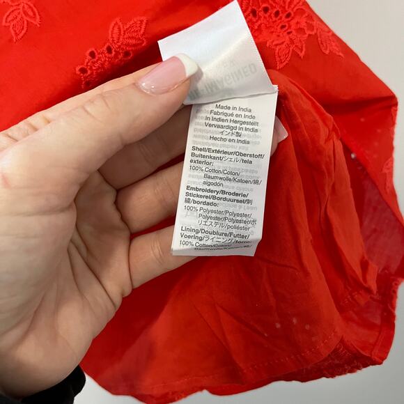 NEW J. Crew Red Embroidered Eyelet Square Neck Blouse Size Small - Picture 6 of 8